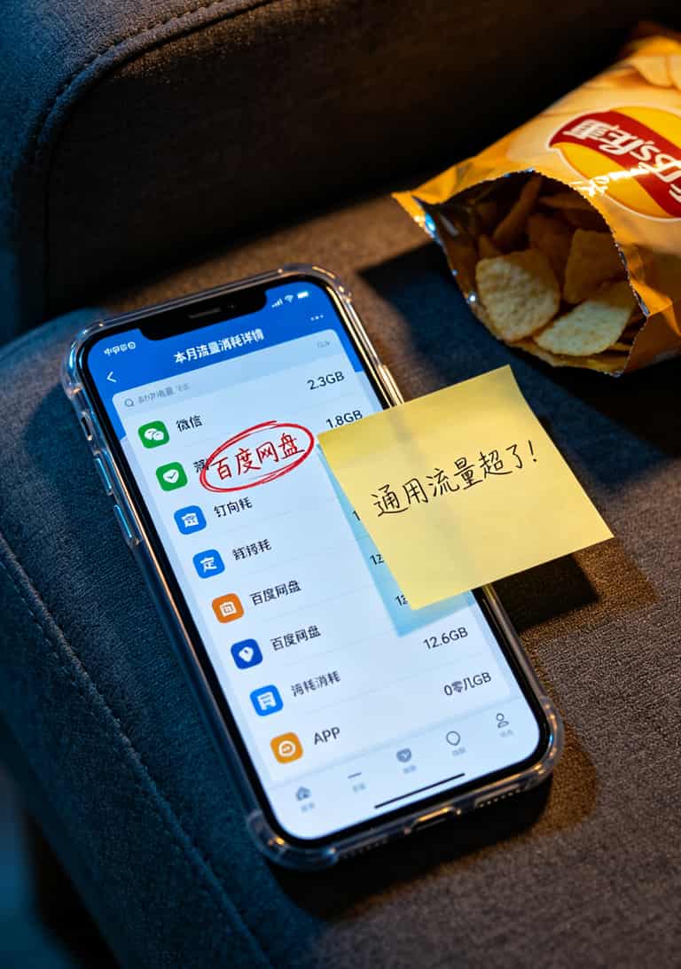 电销卡水太深!看懂“电信专用流量使用范围”,一年少亏一万多 手机流量明细截图显示百度网盘消耗大量通用流量