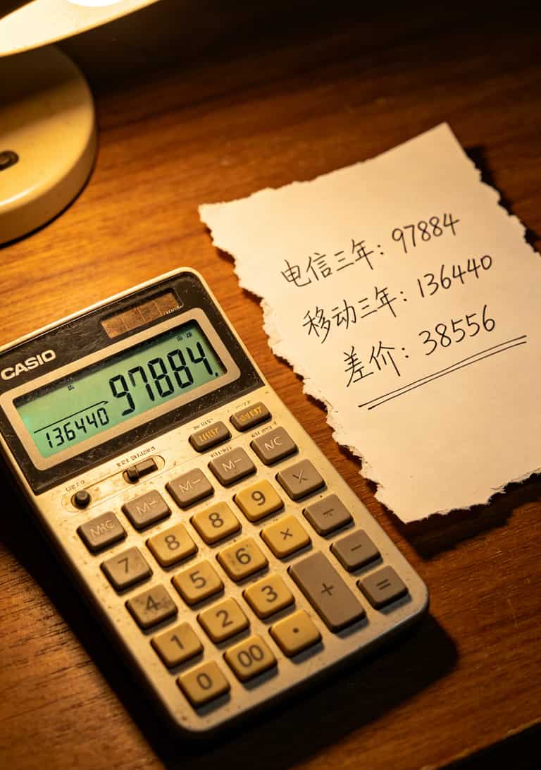 杭州电销老炮说实话:电信和移动的区别搞反了,一年白干三个月 计算器显示三年总成本对比数字