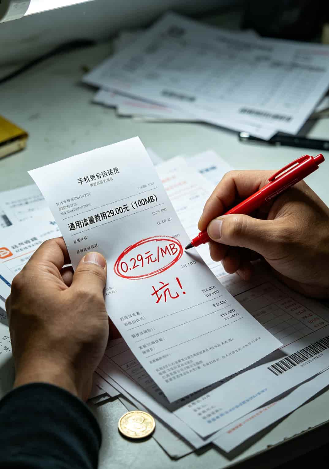 亳州电销老炮儿:卡被封了10次后,我才看懂中国电信集团招聘官网 手机话费账单截图,通用流量费用被红圈标出,旁边写着“0.29元/MB”
