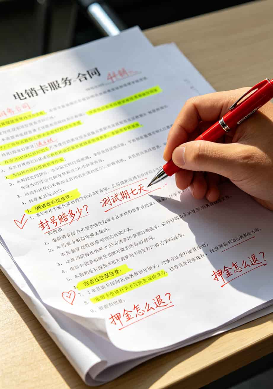 办宽带前先用中国电信测速网速跑一遍,不然你买啥电销卡都是给别人送钱 电销卡合同重点条款标注示例