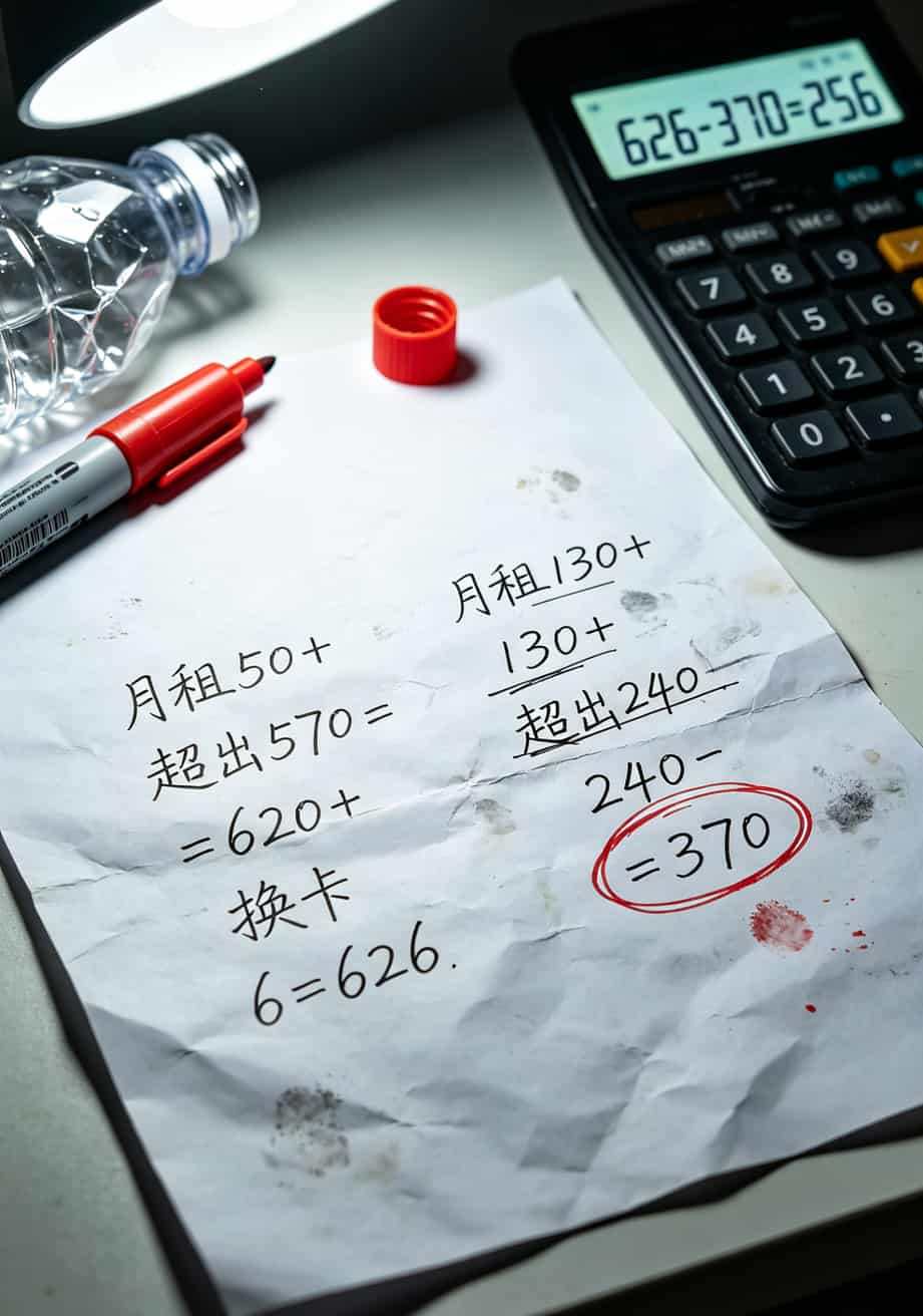 电销卡别再交智商税了!免费下载中国电信APP查授权,能帮你省下几万块 成本计算手写草稿,显示月租50和130的对比数字