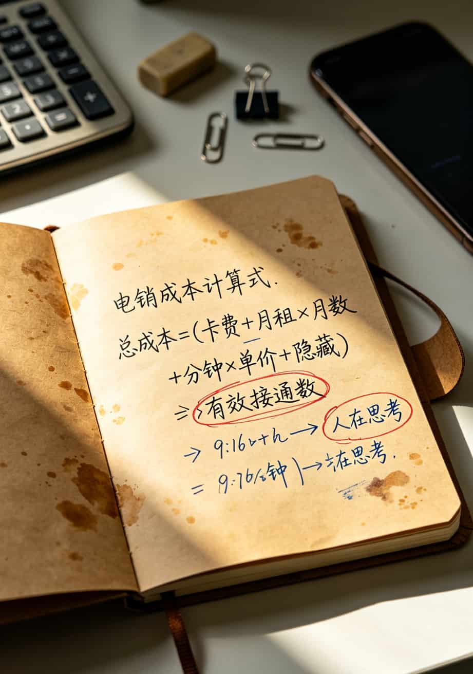 郑州老李干了8年电销,换过十几家卡商:选对电信运营商电话卡,三个月少亏20万 成本计算公式手写笔记