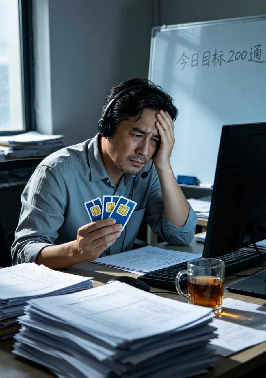 大唐电信最新消息:电销卡老被封?这套野路子让我从月封8张降到2张 电销人员手持多张被封手机卡无奈表情