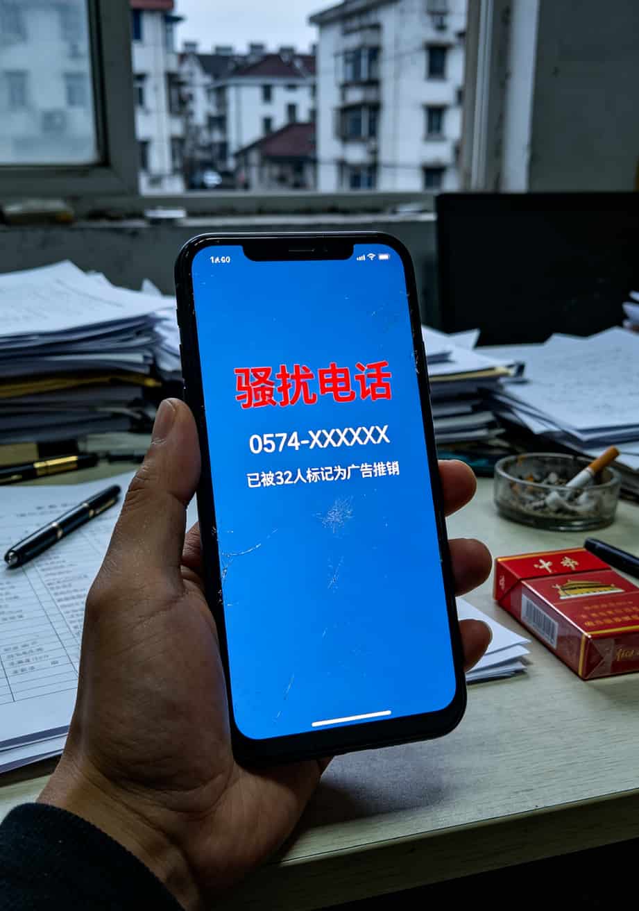 余姚电销卡避坑指南:我跑遍全城找“中国电信的电话”办卡,这些坑全踩过 手机上显示号码被标记为骚扰电话的截图