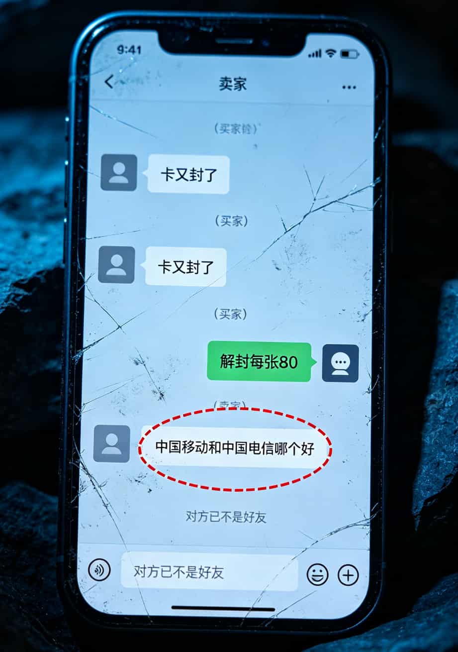 中国移动和中国电信哪个好?电销卡用了三年,换了四次运营商,说点大实话 电销卡被封后与卖家聊天记录截图