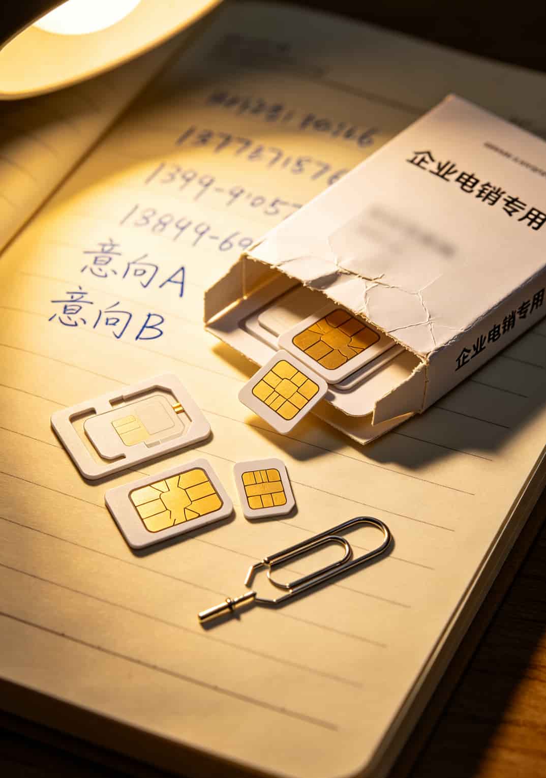 杭州电销老炮说实话:电信和移动的区别搞反了,一年白干三个月 一张电销卡包装盒和SIM卡针特写