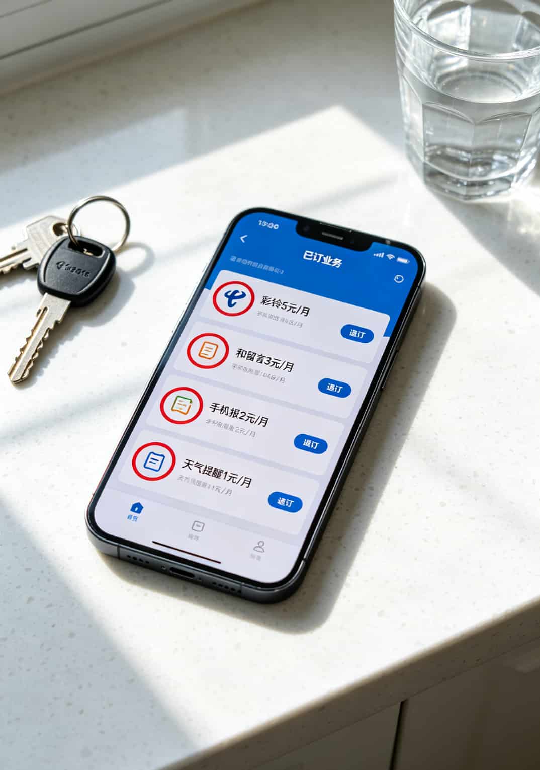 中国电信校园卡到底值不值?我帮你算了三年账,答案有点意外 电信App关闭增值业务操作界面截图,标注彩铃和留言等四个选项