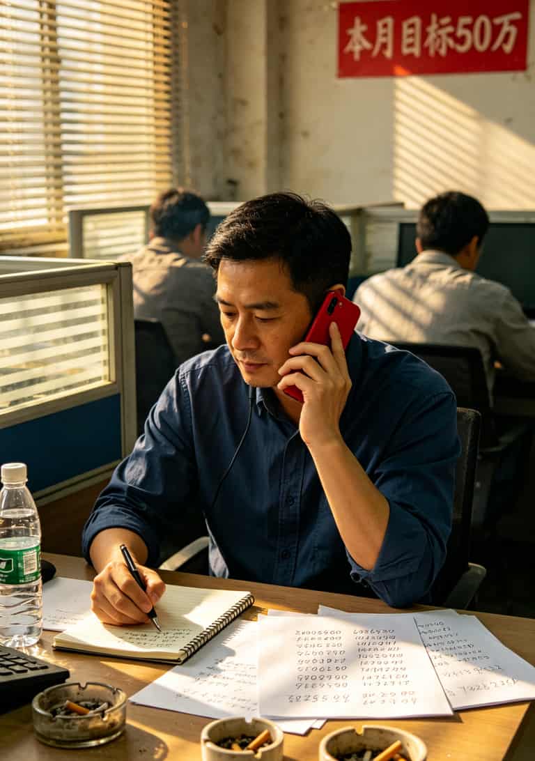 打了6年电销,换了十几张卡,电信人工台号码是多少我真没打过几次 电销人员正在打电话的办公场景