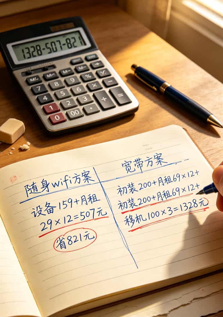 随身wifi和宽带一年费用对比表格