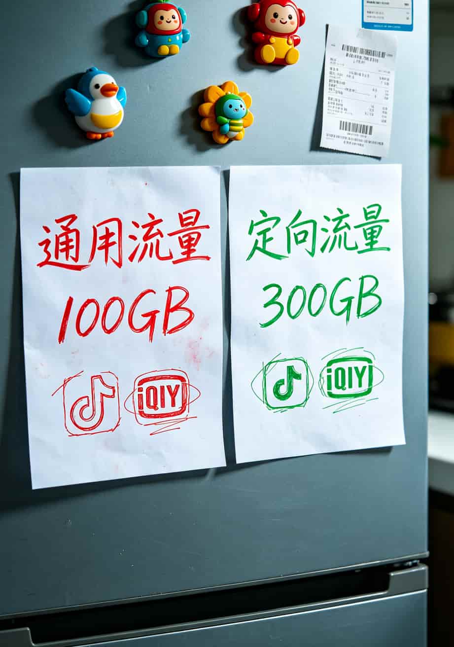 19元移动花豹卡专用流量,到底能不能买?实测半年我后悔了 流量套餐通用与定向流量对比图