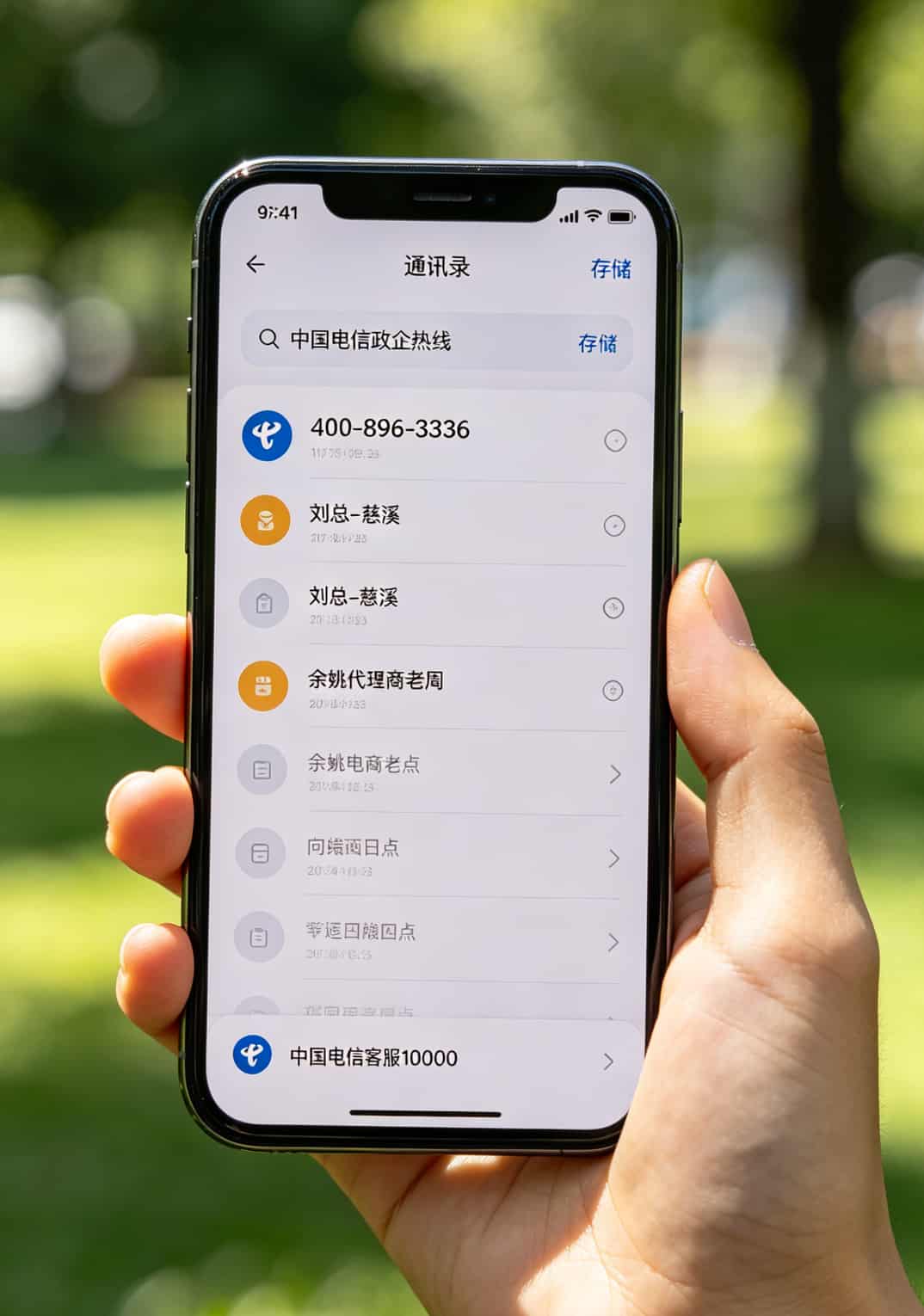 在浙江干电销,换过11张卡才弄明白:先打**中国电信的客服电话**问这三句,比啥攻略都管用 手机通讯录中保存客服电话的截图