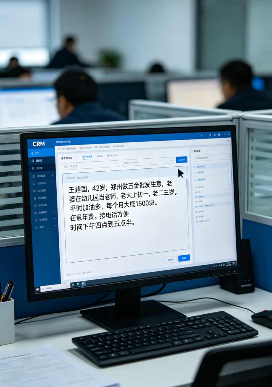 打了8年电话才搞懂:中国电信人工服务号码是多少?这3招转人工最快 CRM系统客户备注界面,写着详细的客户信息