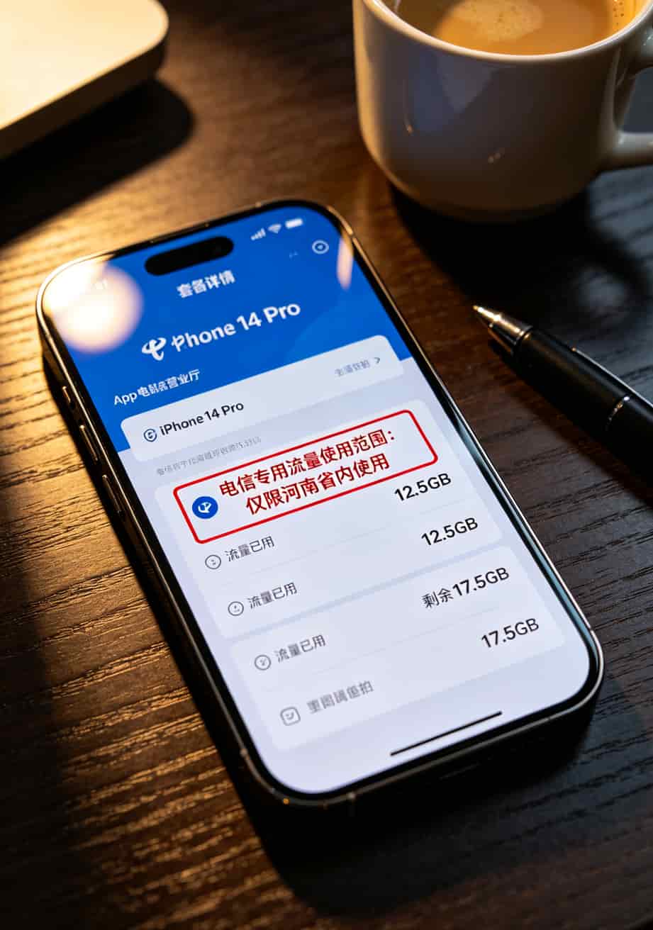 电销卡水太深!看懂“电信专用流量使用范围”,一年少亏一万多 手机截图显示流量仅限省内使用的提示