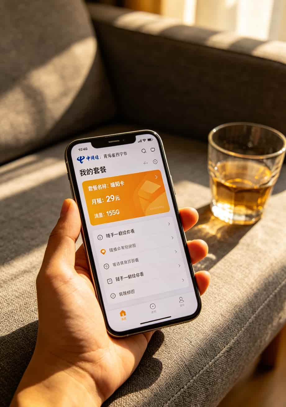 电信流量卡号码别再瞎买了!我折腾四回亏了720块,这些坑你跳过算我输 电信营业厅APP套餐详情页截图,显示29元155G,归属地为青海