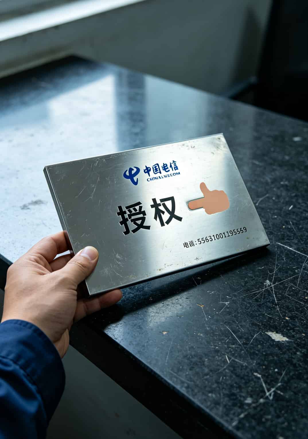 打了八年电销,劝你先查中国电信电话是多少!别再被余姚这些套餐坑了 线下电销卡代理商门店授权牌实物拍摄