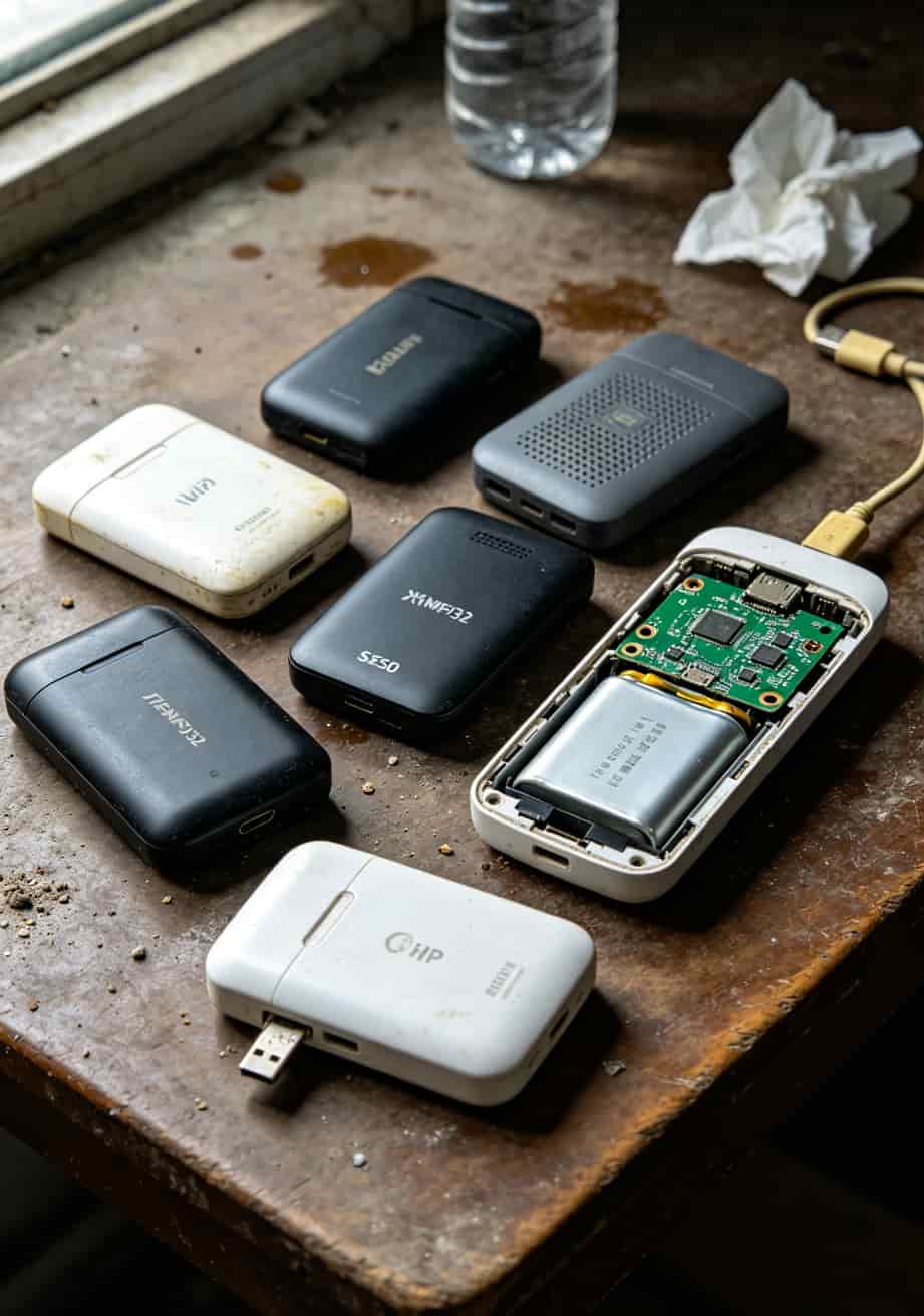 七台随身wifi摆在一起对比外观