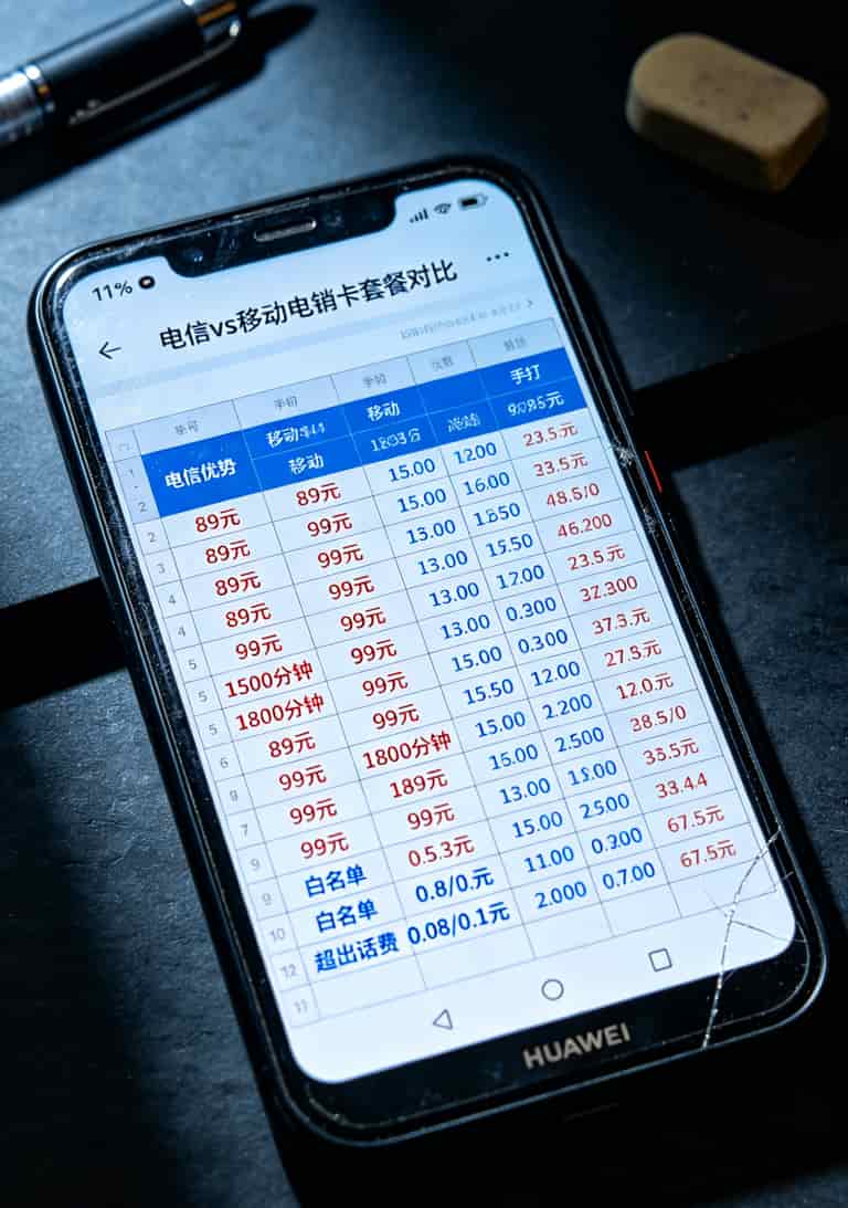 杭州电销老炮说实话:电信和移动的区别搞反了,一年白干三个月 手机截图显示电信和移动套餐对比表格
