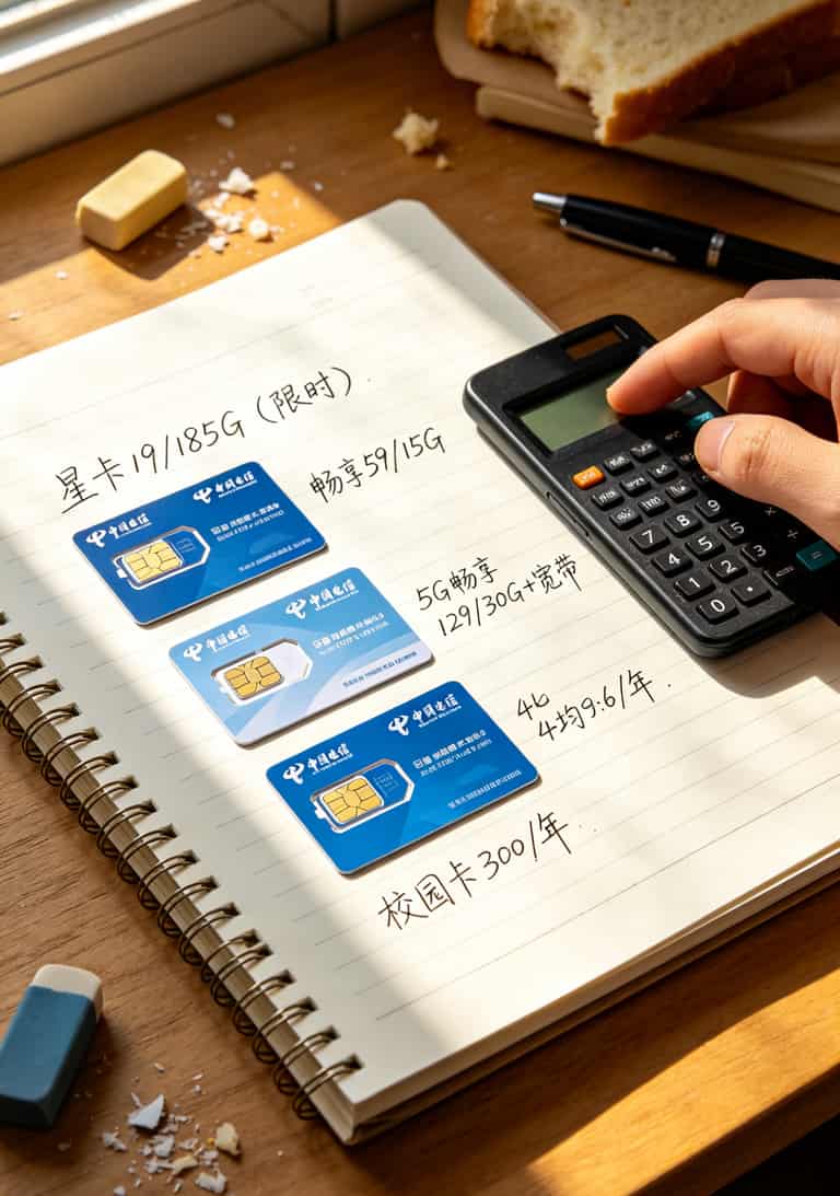 一张中国电信卡用了三年,每月多扣47块!我扒了这些坑,省出一顿火锅 中国电信星卡、畅享59、5G畅享129、校园卡参数对比表