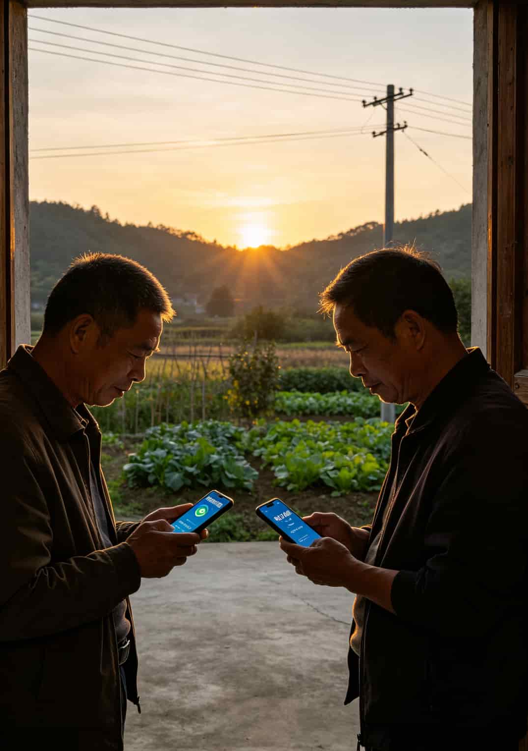 用了8年移动,又换了电信,我终于搞懂移动卡好还是电信卡好 农村老家门口,两个人同时看手机,一个信号满格一个只有一格