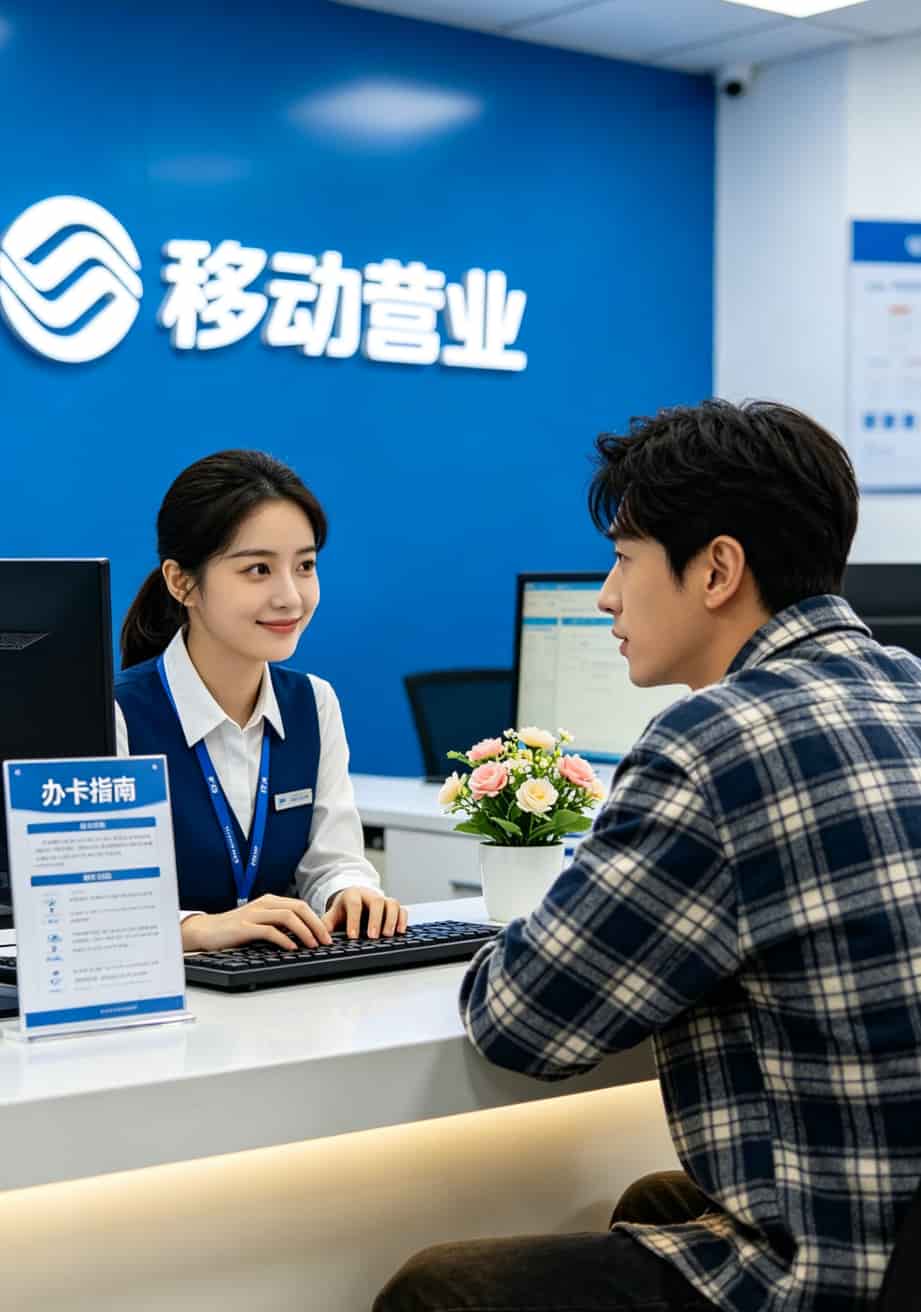 用了8年移动,又换了电信,我终于搞懂移动卡好还是电信卡好 移动营业厅柜台办理业务,店员和顾客在交谈
