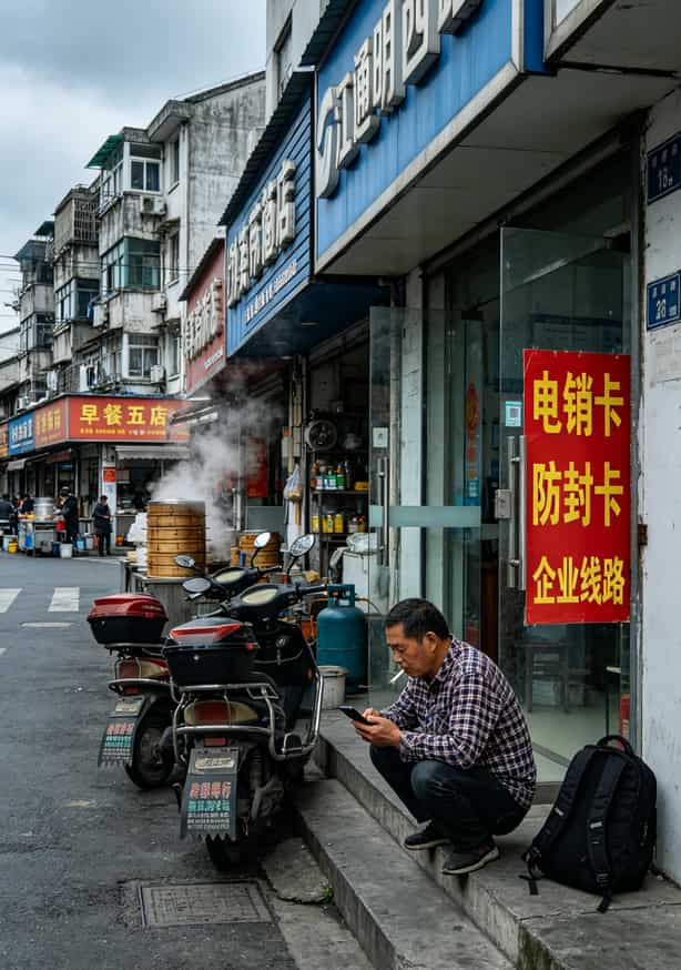 电信路由器初始密码懒得改?电销卡的坑我替你踩了20个,最后一个最要命 余姚阳明西路电销卡集中区的街景