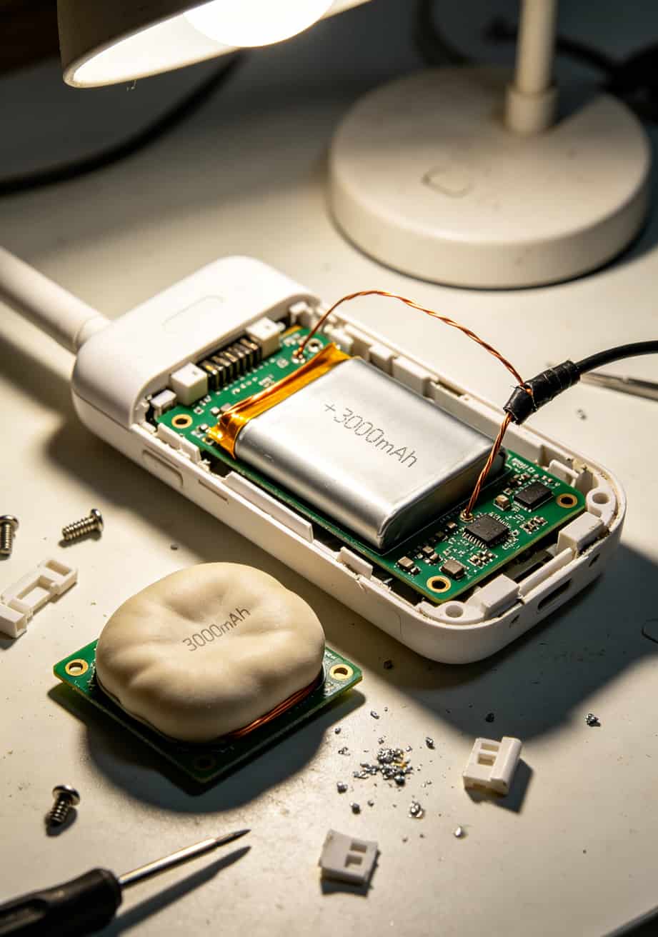 拆开杂牌随身wifi后鼓包的电池和简陋天线