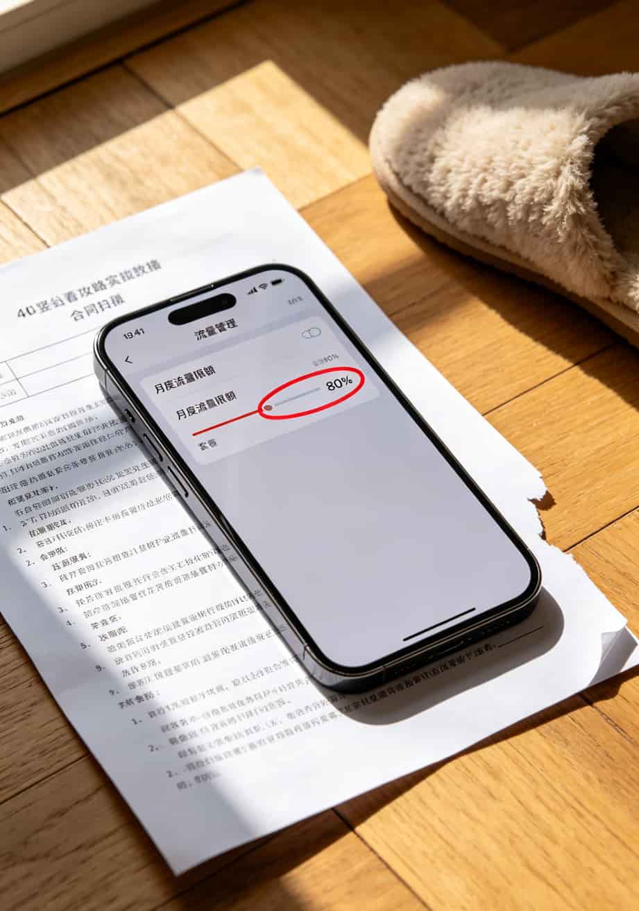 手机设置-流量管理界面截图，红圈标注“设置流量限额”