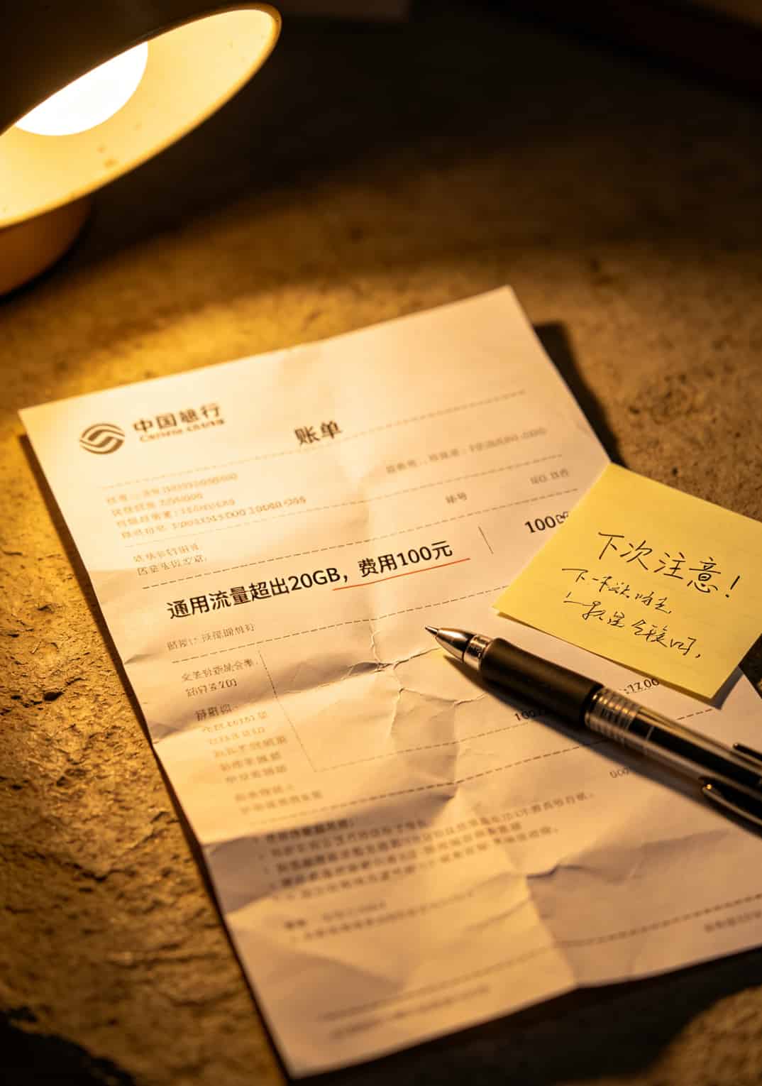 实测30天:b站免流流量卡+华为随身WiFi,隔墙信号和每月省多少钱一次说清 运营商账单显示通用流量超支截图