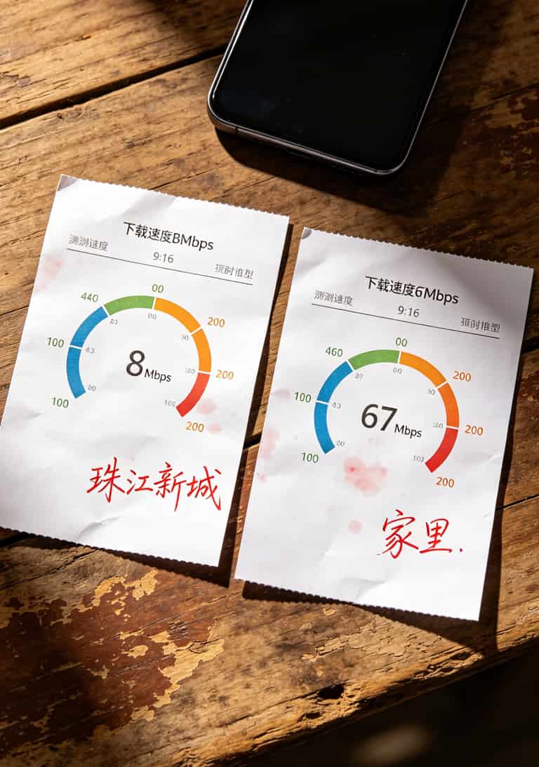 9移动流量卡值不值?我把六张卡和三个设备都拆了告诉你答案 speedtest测速截图,显示不同地点的网速对比,最高67Mbps最低8Mbps
