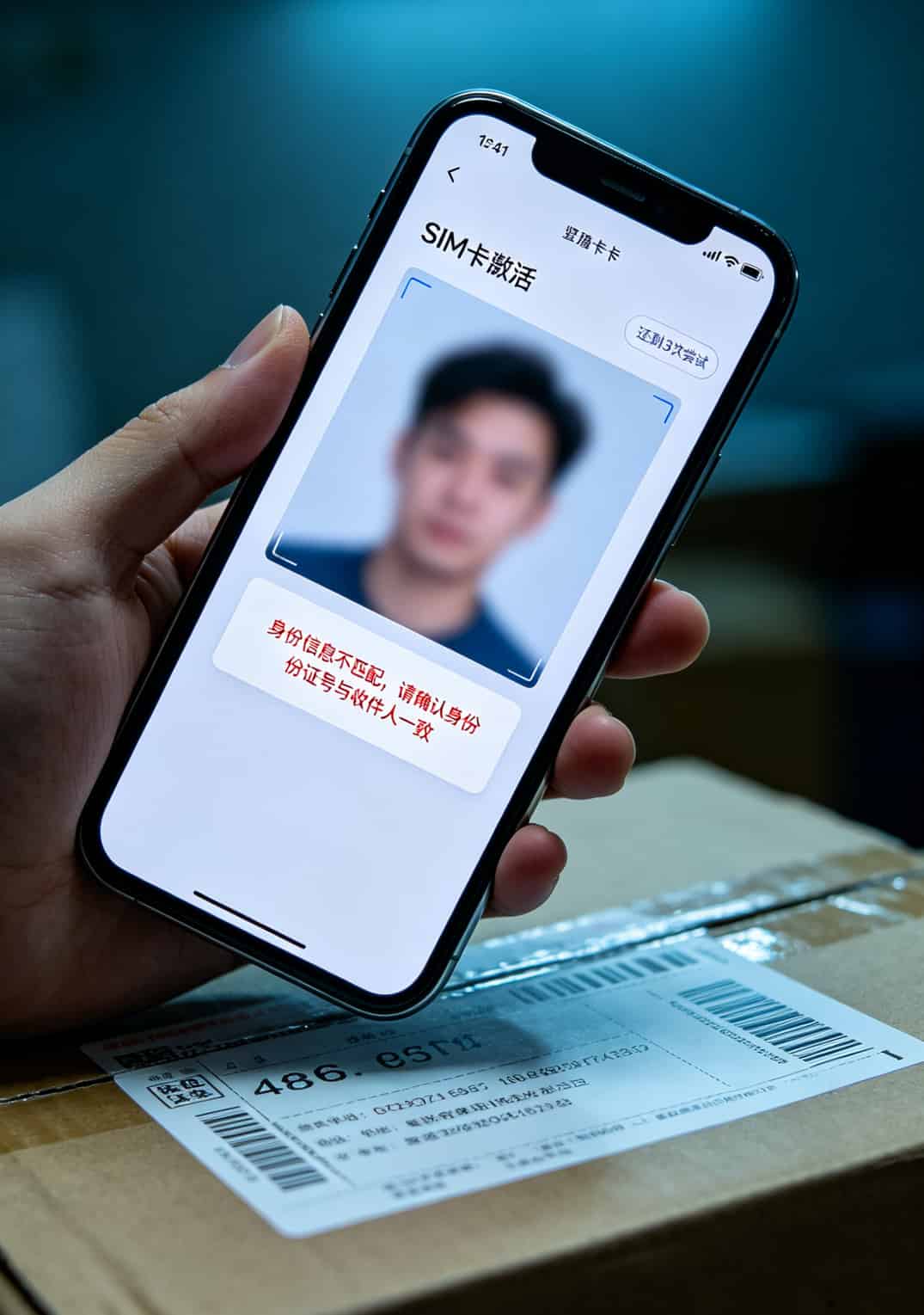 激活页面人脸识别失败提示截图，箭头指向“身份信息不匹配”