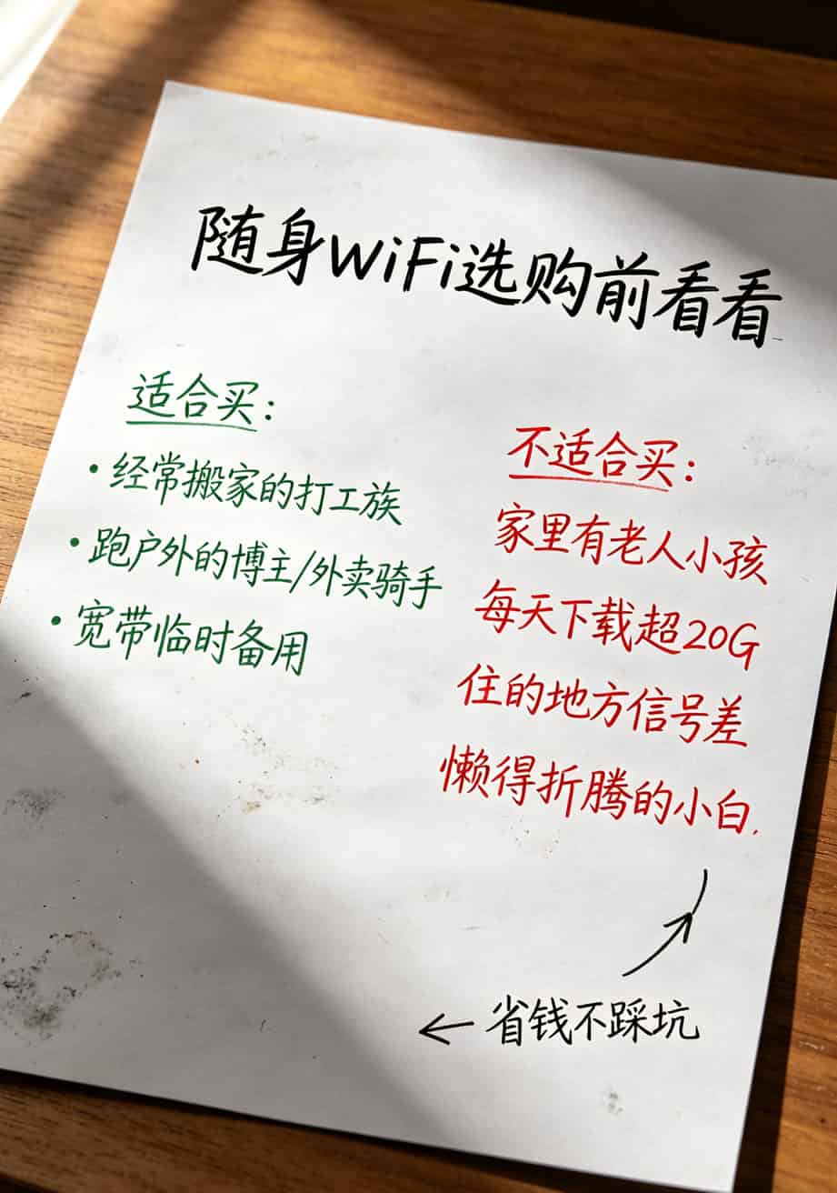 北极星流量卡到底值不值?我花了3个月实测华硕a豆,说点真心话 随身WiFi适合与不适合人群对比信息图
