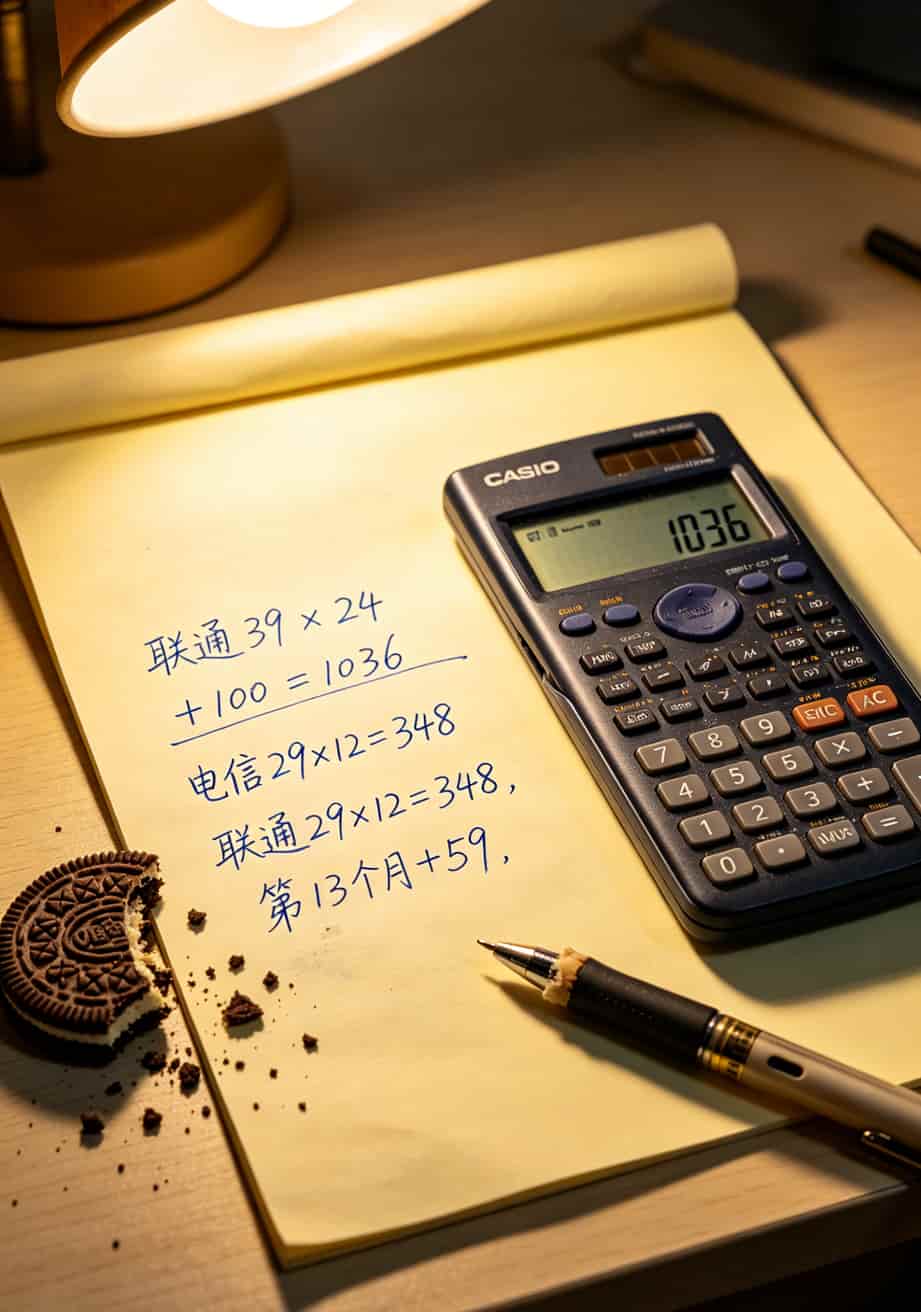 京东上那些160g大流量卡,我买了四张,帮你们试出哪个真省钱 一个计算器放在桌上,屏幕上显示1036这个数字