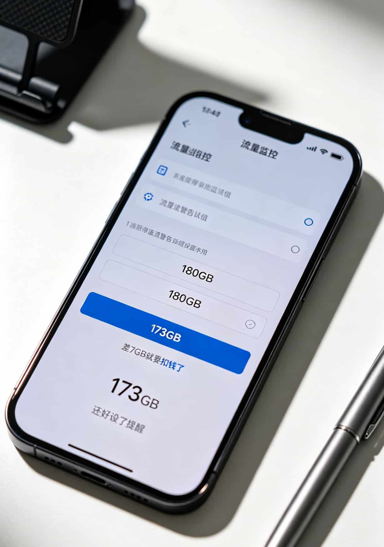 19.9元200g流量卡是真的吗?我买了三张卡实测,真相和广告差太远了 手机设置流量提醒界面截图,阈值设为180GB