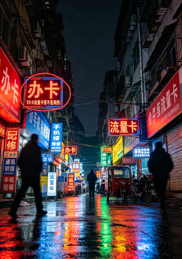 19.9流量卡是不是真的?我在通讯城卖了三年卡,这些内幕没人敢说 郑州火车站通讯城那条街的夜景,招牌灯光闪烁