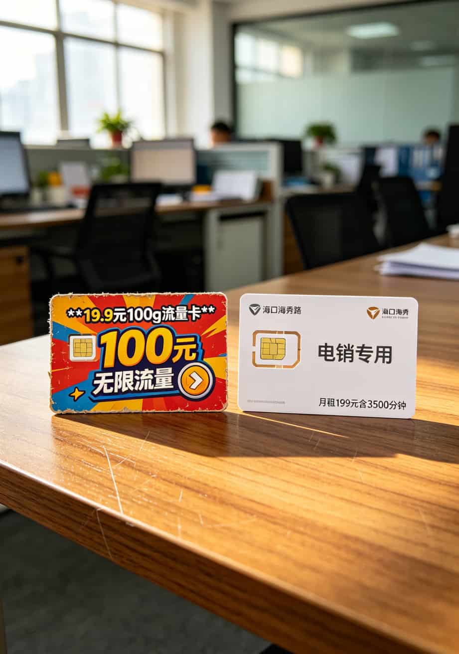 搜19.9元100g流量卡想打电话?听海南老电销说句大实话:别买 19.9元100g流量卡与电销卡实物对比