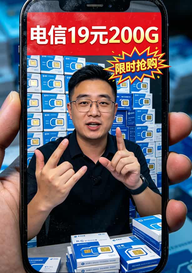 快手直播间19元流量卡截图，显示200G大字