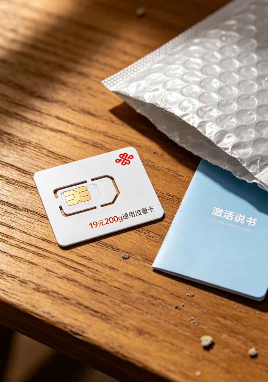 19元200g通用流量卡实物卡板和包装盒对比