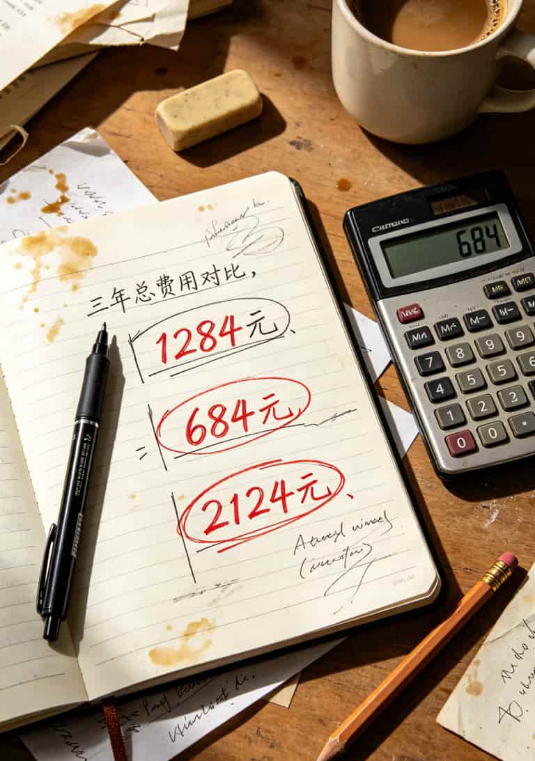 华为随身WiFi红灯闪烁?别扔!先换一张19元最划算的流量卡试试 三年话费对比柱状图,19元换卡方案最省