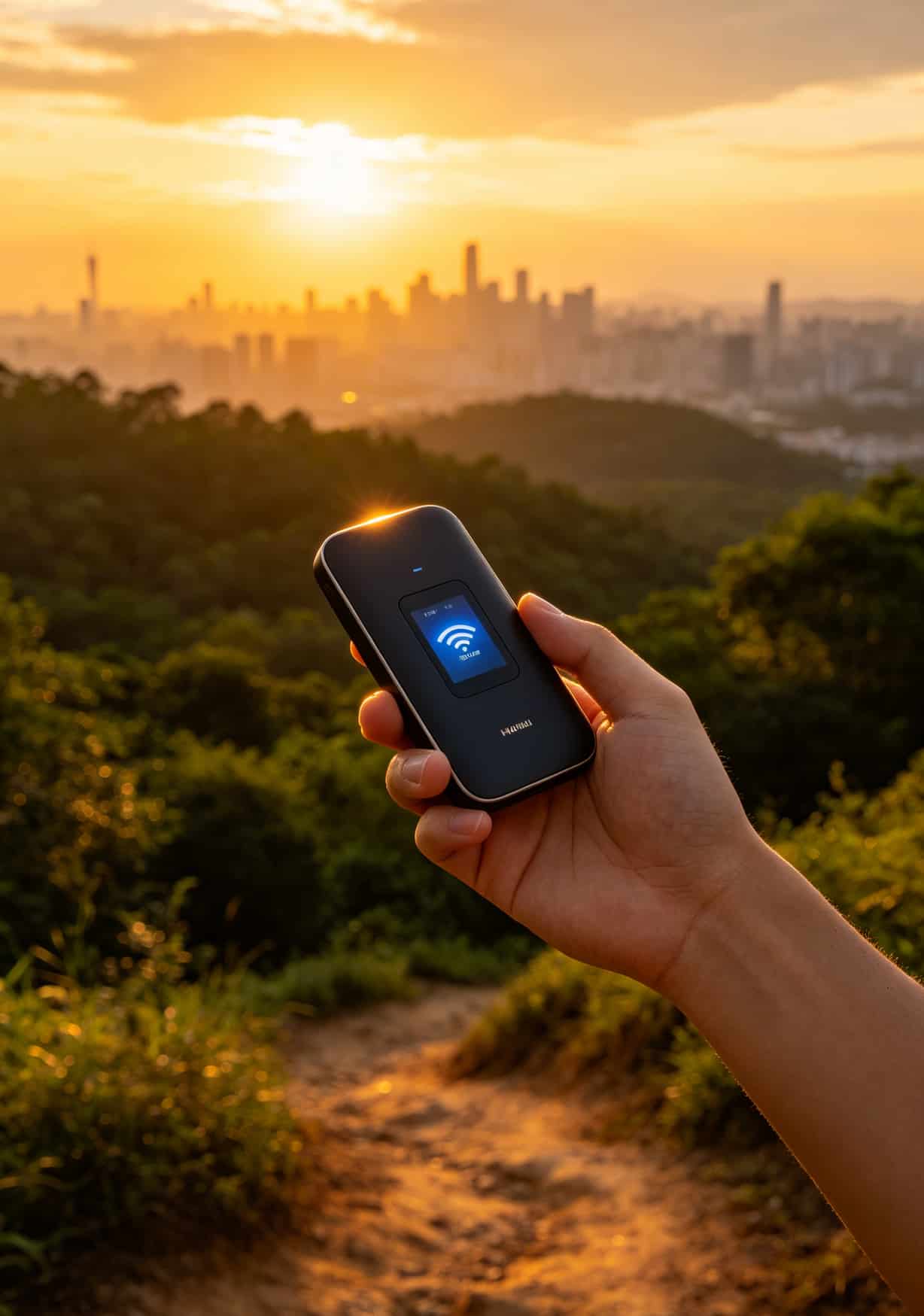 2021目前最好用的流量卡?我踩了半年坑,华为随身WiFi配这几张最不亏 广州白云山脚下手持华为随身WiFi的实拍场景