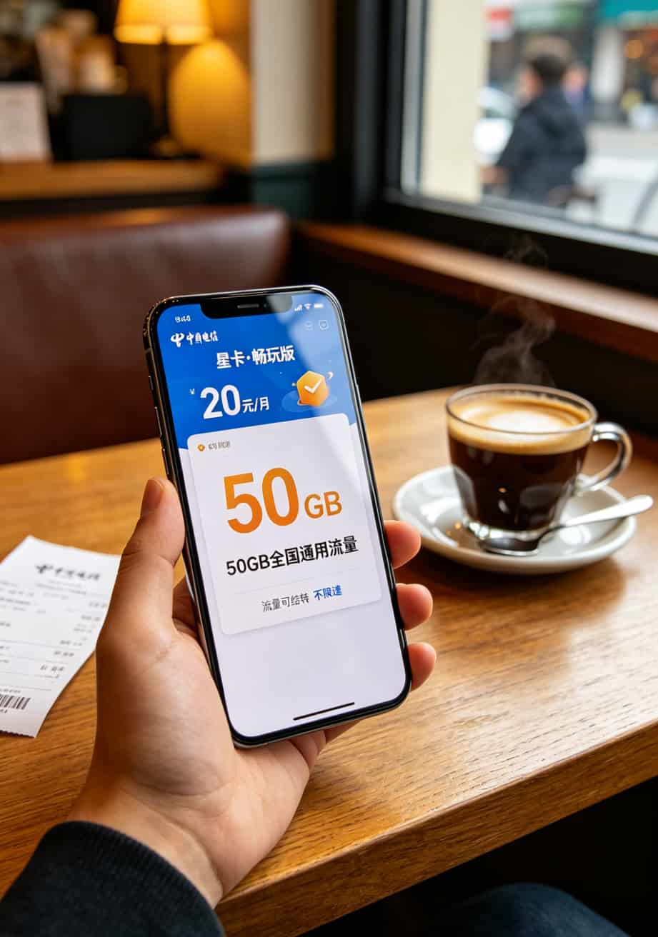 电信星卡套餐详情截图，20元50GB全国流量