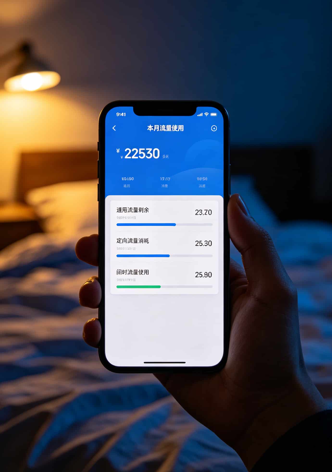 京东通信APP内流量使用明细截图，显示通用流量和定向流量消耗
