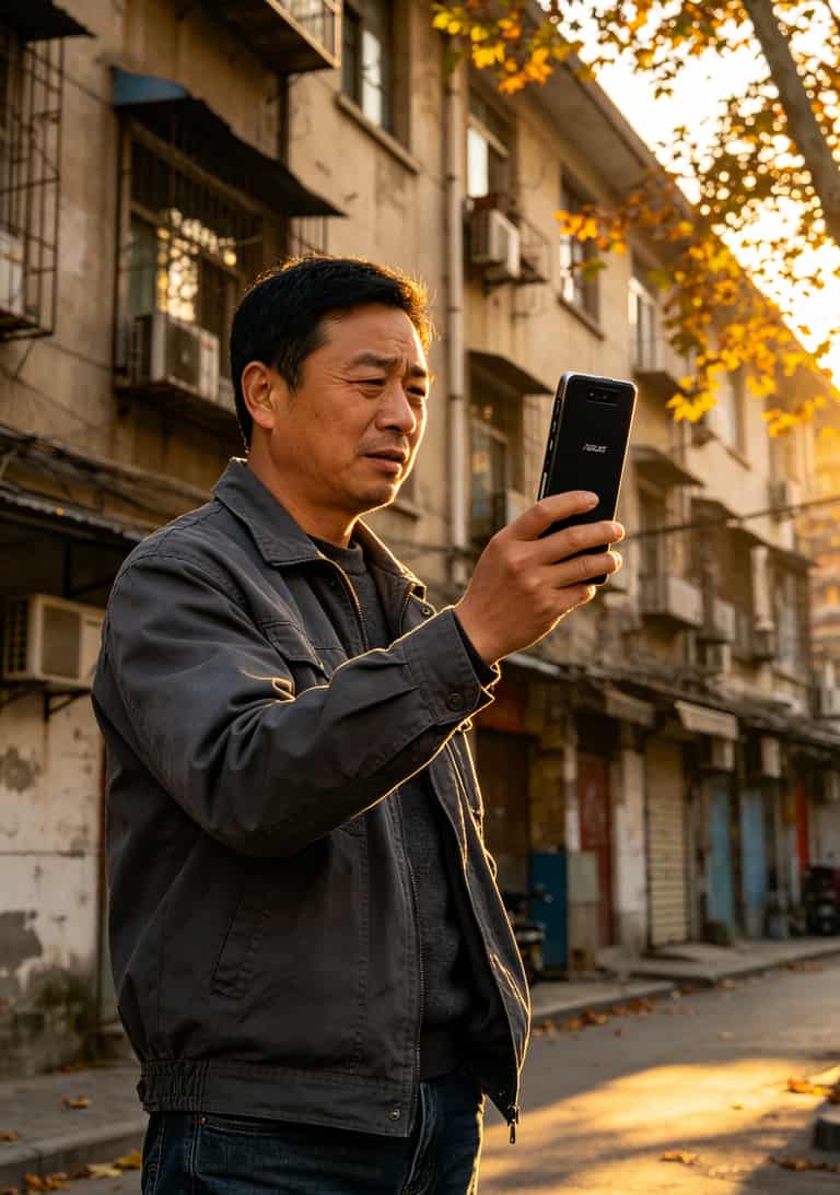 老李在郑州街头使用随身WiFi设备