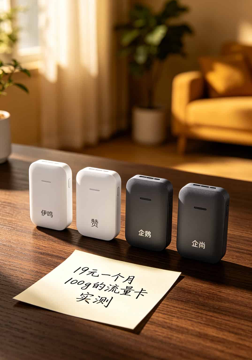 19元一个月100g的流量卡,我测了伊鸣赞企鹅企尚,说几句大实话 四种随身WiFi设备摆在一起对比外观