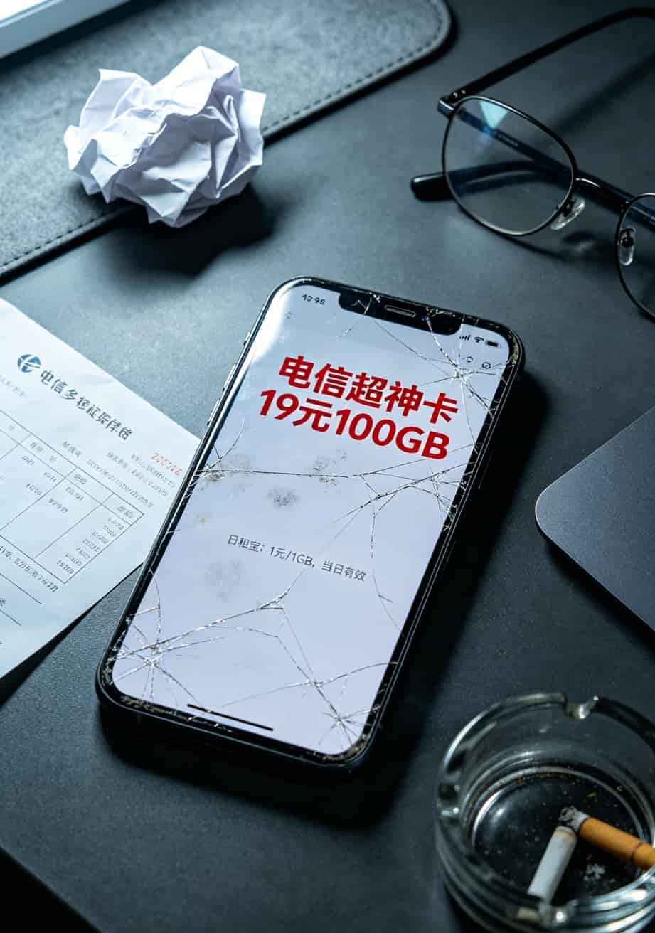 5g流量卡哪家强?我自费测了6张卡,这份账单你直接抄 拼多多商品详情页截图,大号字写着“电信超神卡19元100GB”,底部有一行浅灰色小字标注“日租宝1元1GB当日有效”