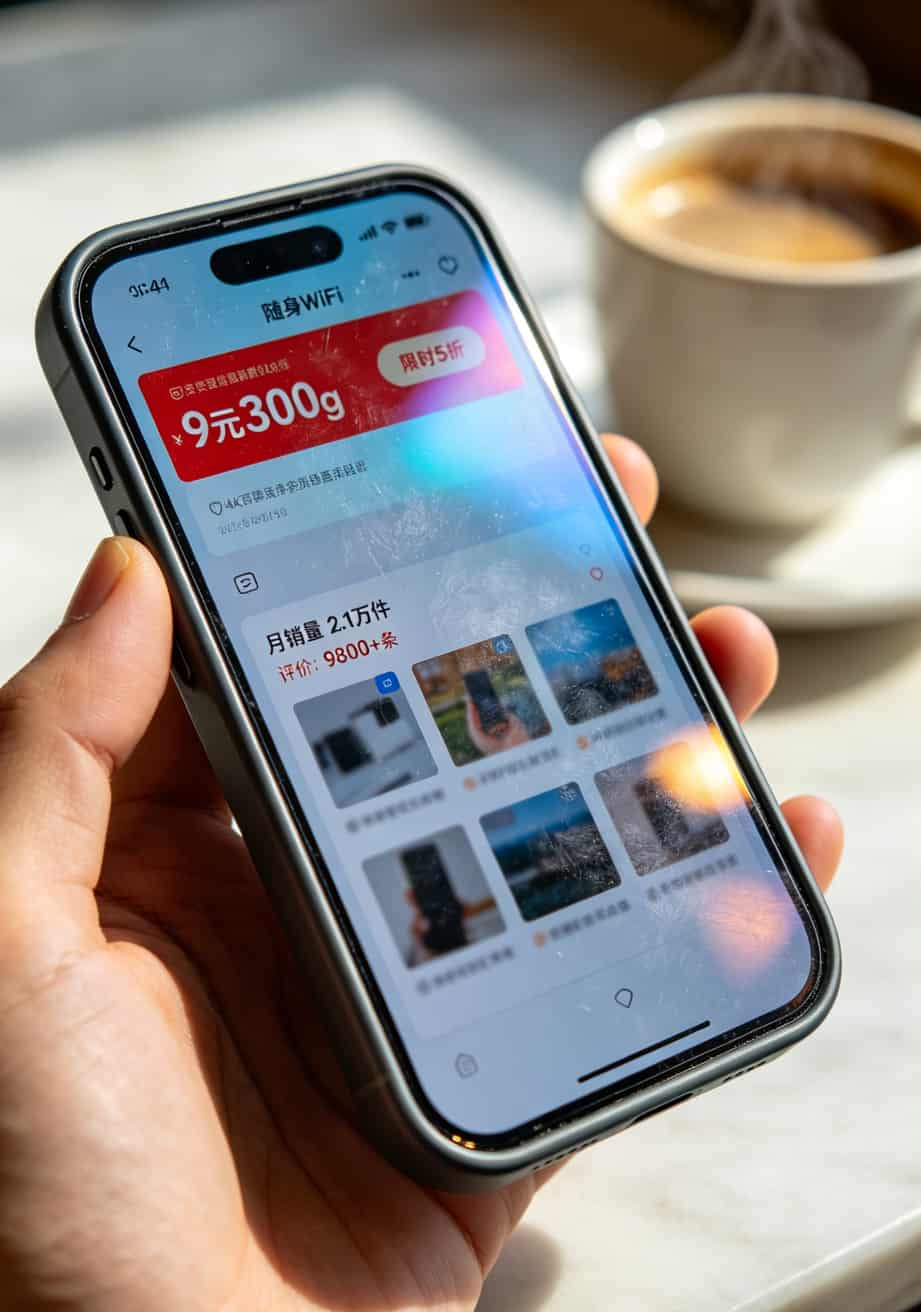 某电商平台的9元300g流量卡商品页截图，高亮显示销量和评价数量
