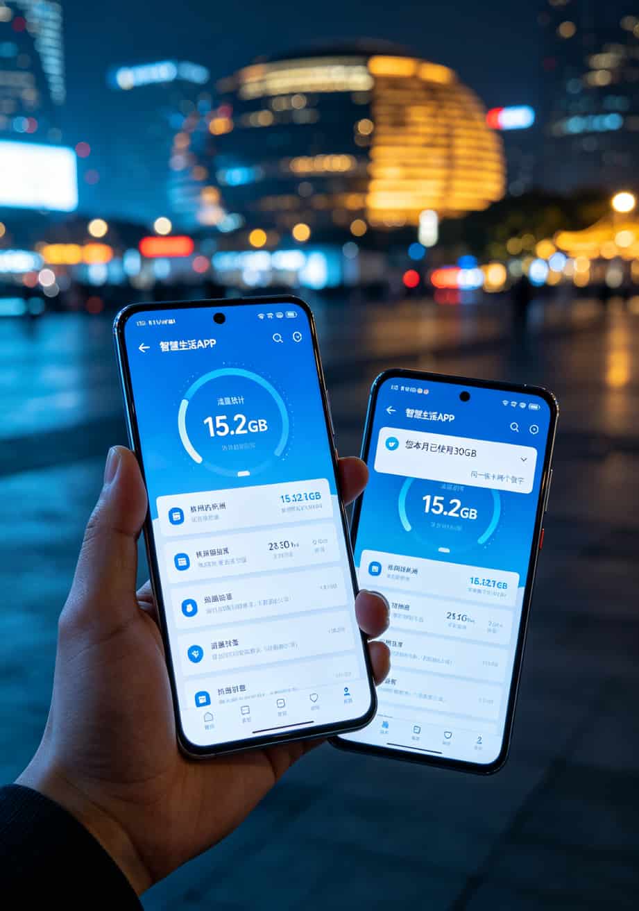 华为智慧生活APP流量统计界面，显示已用流量15.2GB