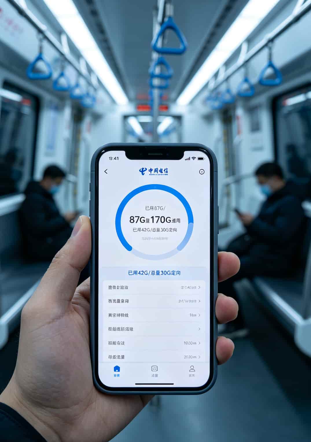 电信官方APP流量详情页，显示170G通用+30G定向已用比例