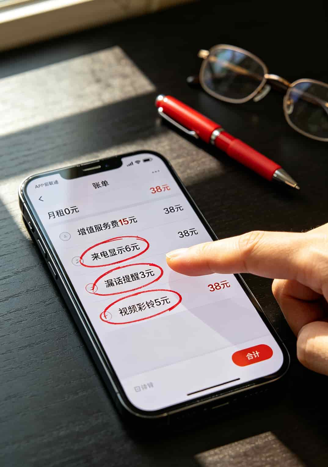 被坑了六年才整明白,联通流量卡超出怎么收费这事真得自己盯着——少花冤枉钱的野路子指南 联通APP账单截图,圈出多项不明增值服务费,合计38元