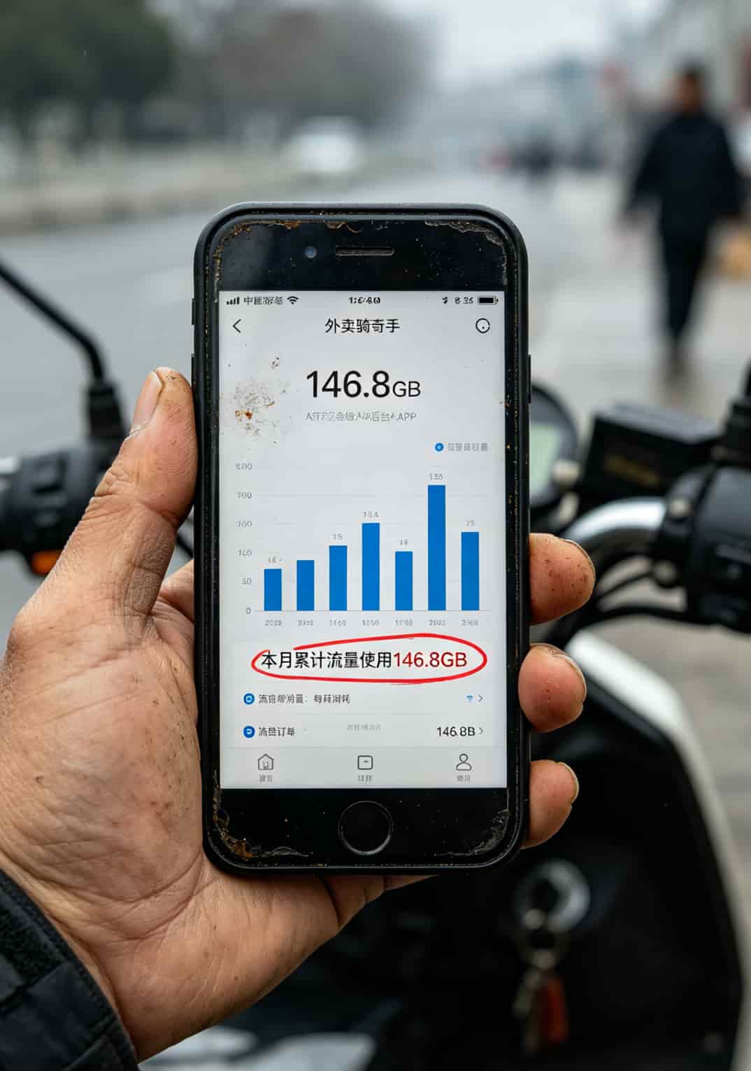 19块钱月租300g流量卡可信?我跑外卖换了7张卡,拿中兴F30实测半年的答案:90%是坑! 老孙手机外卖APP后台月流量使用统计截图