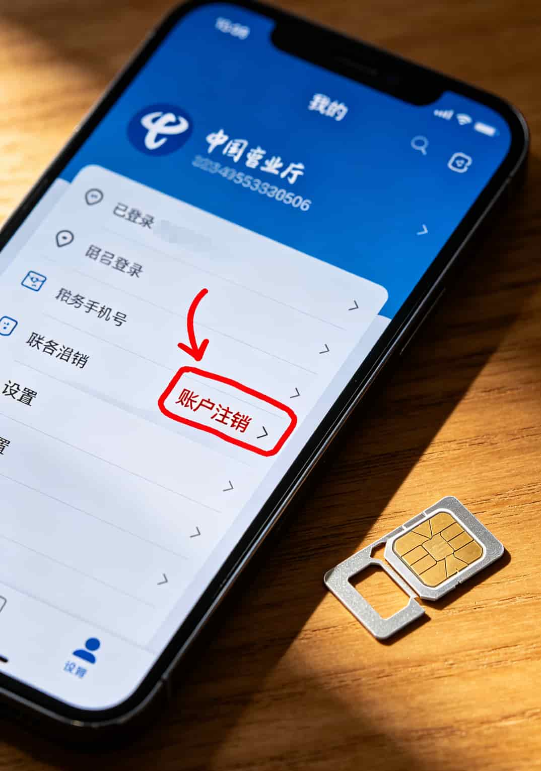 2021电信流量卡推荐实测!老周3年换7张卡的血泪史,西瓜直播不卡就靠这张 电信营业厅App注销入口界面截图,红框标出位置